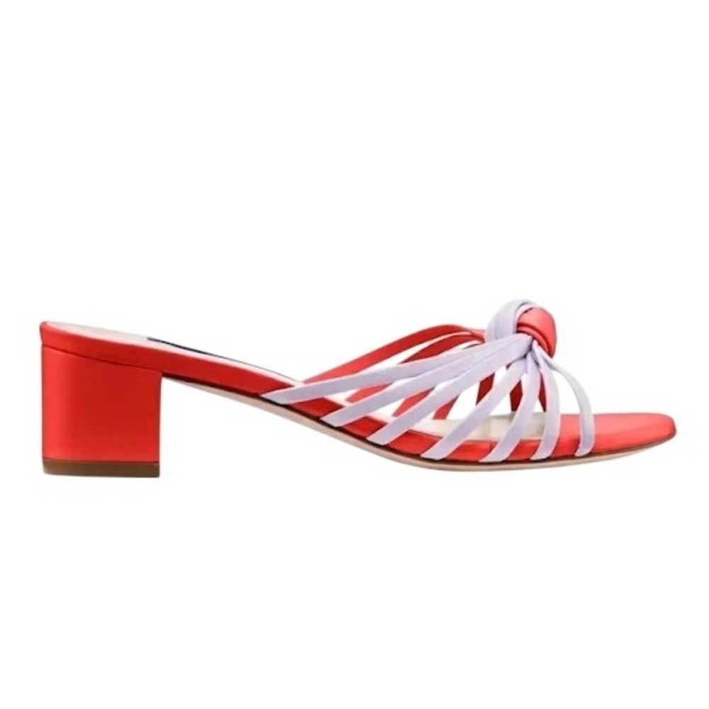 Stuart Weitzman Sidney Sandal Red Lavender Leather Strappy Knot Block Heel 7.5
